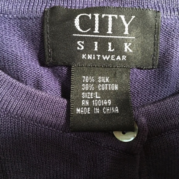City SILK Spring Summer SILK BLEND Cardigan, PLUM, Long Sleeve, Pre-owned, LARGE - Picture 3 of 8